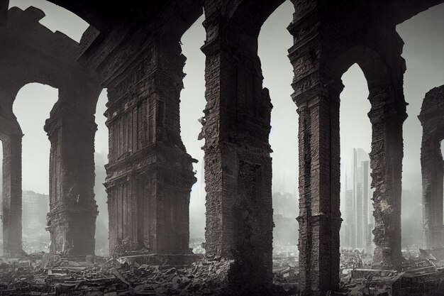 ruinas, de, un, city3d, ilustración