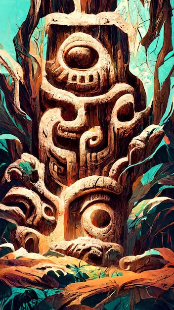 Ruinas culturales antiguas mayas en el bosque Ilustración 3D