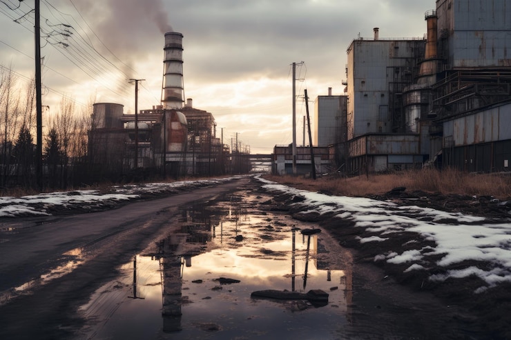 Foto ruínas da central nuclear de chernobyl queimando radioativamente