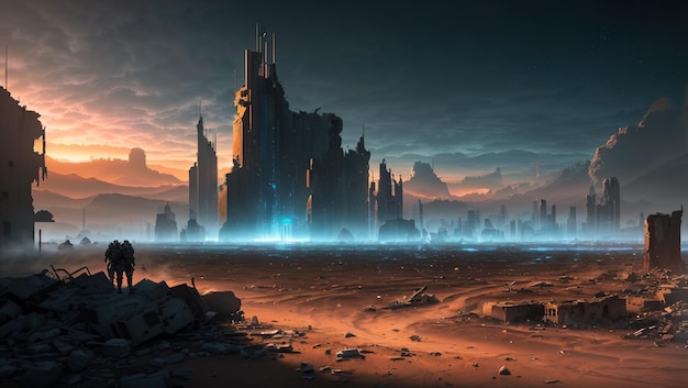 Ruínas da cidade no mundo da ficção científica