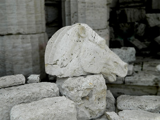 Ruínas de antigas portas do Império Romano. Cabeça de cavalo.