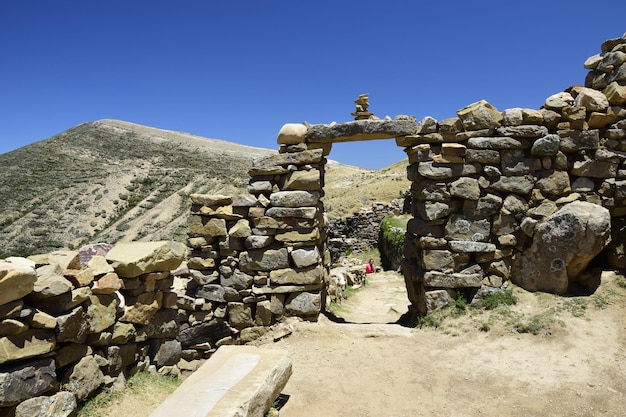 Ruínas de Chincana em Isla del Sol Ilha do Sol no lago Titicaca Bolívia