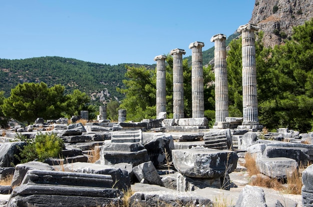 Ruínas do Templo de Atena da antiga cidade grega de Priene, Turquia/Aydin