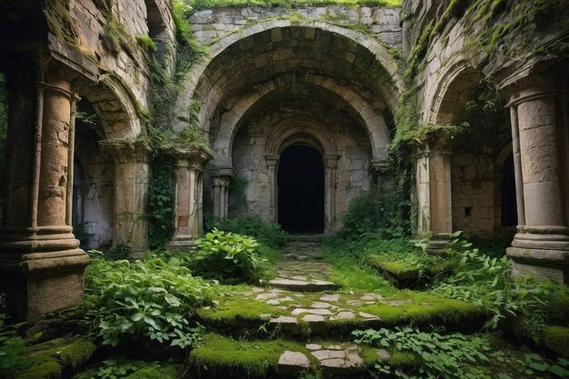 Foto ruínas encantadoras cobertas de natureza