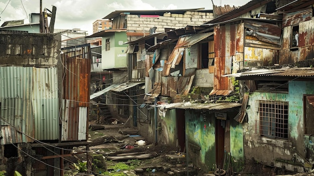 Foto ruínas urbanas e infraestrutura em desmoronamento em países empobrecidos sul pobreza devastação lixo em todos os lugares não vida, mas sobrevivência pobreza em países do terceiro mundo conceito gerado por ia