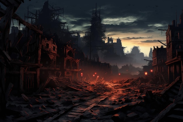 Ruined City Night anime jogo de novela visual Invasão Nuclear Gerar Ai