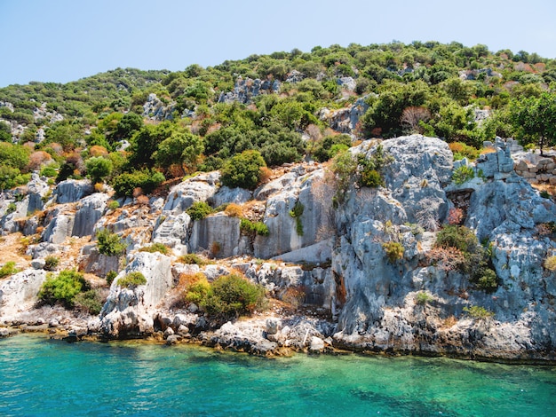 Ruinen der versunkenen Stadt auf Kekova, kleine türkische Insel nahe Demre.