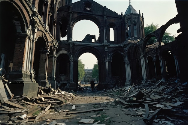 Foto ruinen einer gotischen kirche nach der zerstörung