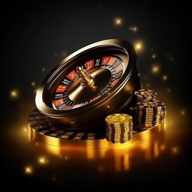 Una ruleta de casino con monedas de oro y una rueda de casino generativa ai