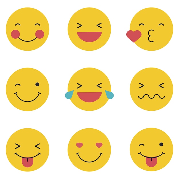 Rund gelbes Emoticon-Set, das auf einem transparenten Vektor isoliert ist