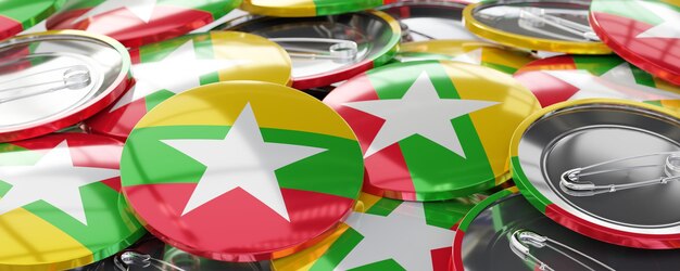 Runde Abzeichen aus Myanmar mit Landesflagge Wahlkonzept 3D-Illustration