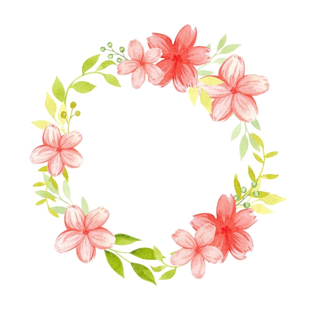 Runde Aquarell-Blumenrahmen Pink-Sakura-Blüten und grüne Blätter Design und Dekoration von Karten Glückwunsch-Einladungen Charmanter und niedlicher Stil
