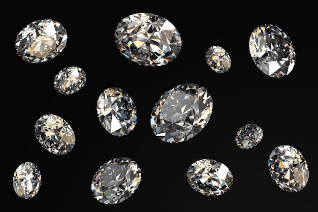 Runde Diamanten auf schwarzem Hintergrund 3D-Rendering isoliert