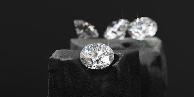 Runde Diamantengruppe platziert auf glänzendem Hintergrund 3d Rendering Weichzeichner