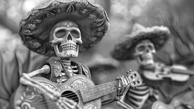 Foto runde form 3d graustufe skelett mariachi band