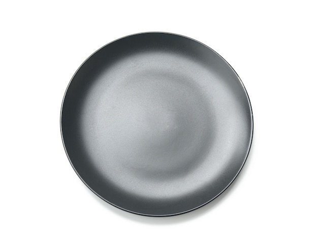 Runde graue Platte für Hauptgerichte isoliert