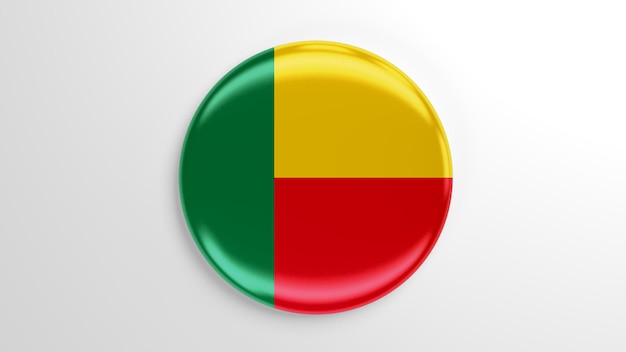 Runde Pin-Benin-Flagge 3D-Darstellung