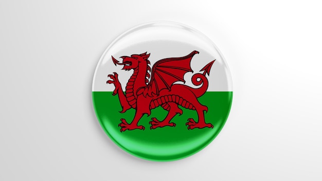 Runde Pin-Wales-Flagge 3D-Darstellung