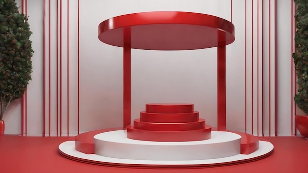 Runde rote Podium-Produktanzeige 3D-Rendering