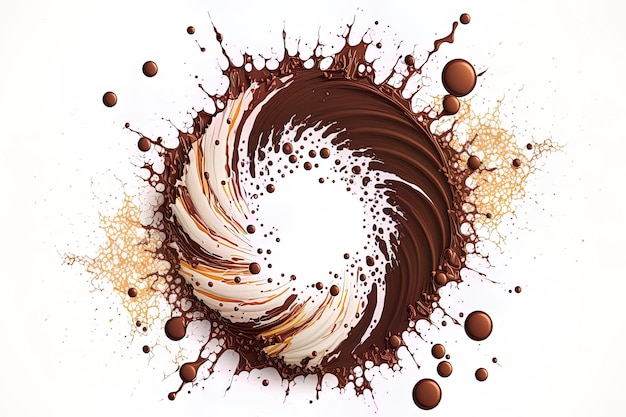 Runde Schokoladenspritzer in einem Kreis isoliert auf weißem Hintergrund