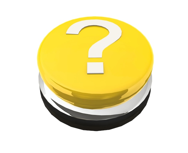 Runder gelber Knopf mit weißem Fragezeichen