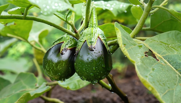 Runder grüner Auberginen-Gemüsebaum im Garten