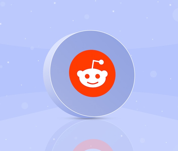 Foto runder knopf mit reddit-logo-symbol 3d