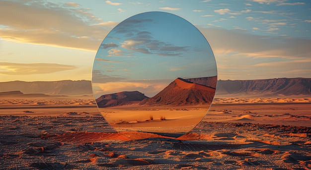 Runder Spiegel in der Wüste Spiegel der Natur