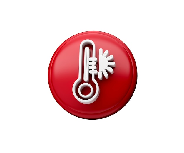 Rundes glänzendes rotes und weißes Thermometer isoliert auf weißer 3D-Darstellung