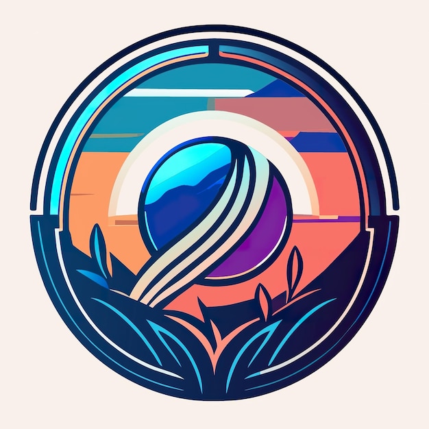 Foto rundes logo mit natur mit pflanzen und bergen in sanften farben generative ki
