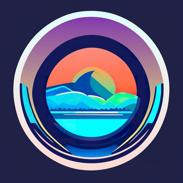 Rundes Logo mit Natur mit Pflanzen und Bergen in sanften Farben Generative KI