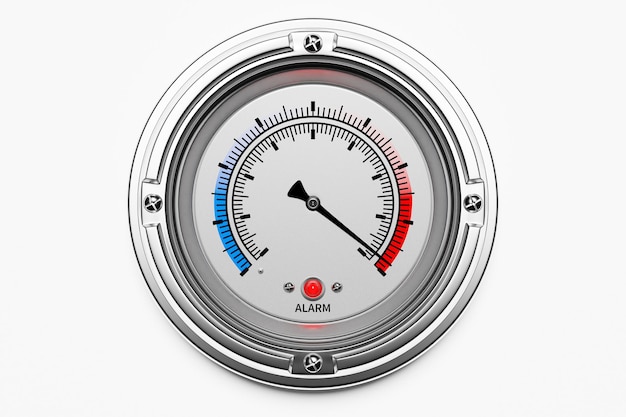 Rundes Manometer mit Metallrahmen und Alarmanzeige Unterschiedliche Anzeige 3D-Darstellung