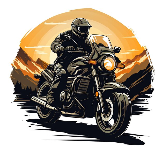 Rundes Vintage-Retro-Logo-Emblem mit Motorradfahrer auf einem Motorrad auf weißem Hintergrund