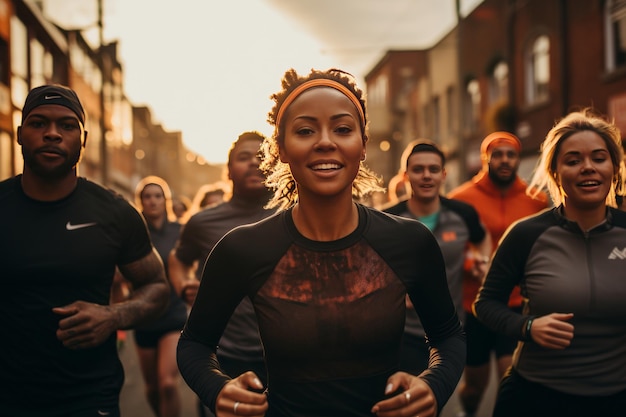 Running Club während eines Gruppenjoggings Generative KI