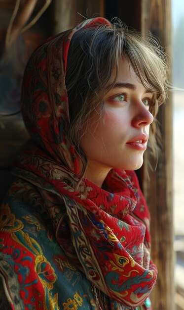 Rusa hermosa joven retrato de una mujer joven belleza natural de una princesa siberiana pecas y disparo detallado de primer plano