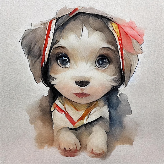 rusa Tsvetnaya Bolonka. Adorable cachorro de perro. Ilustración de acuarela con manchas de color. razas de perros