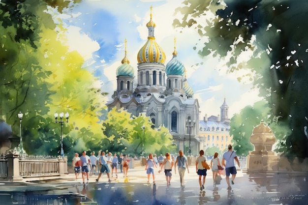 Foto rusia ciudad de san petersburgo dibujo en papel acuarela catedral de smolny