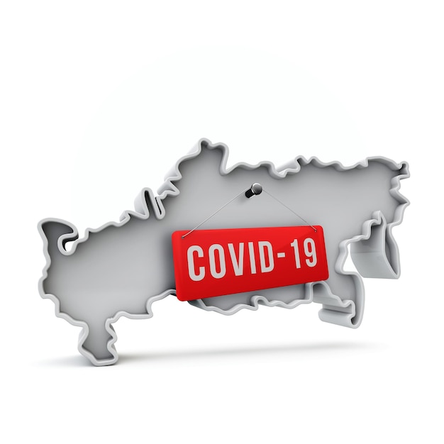 Rusia simple d mapa con covid red label d rendering