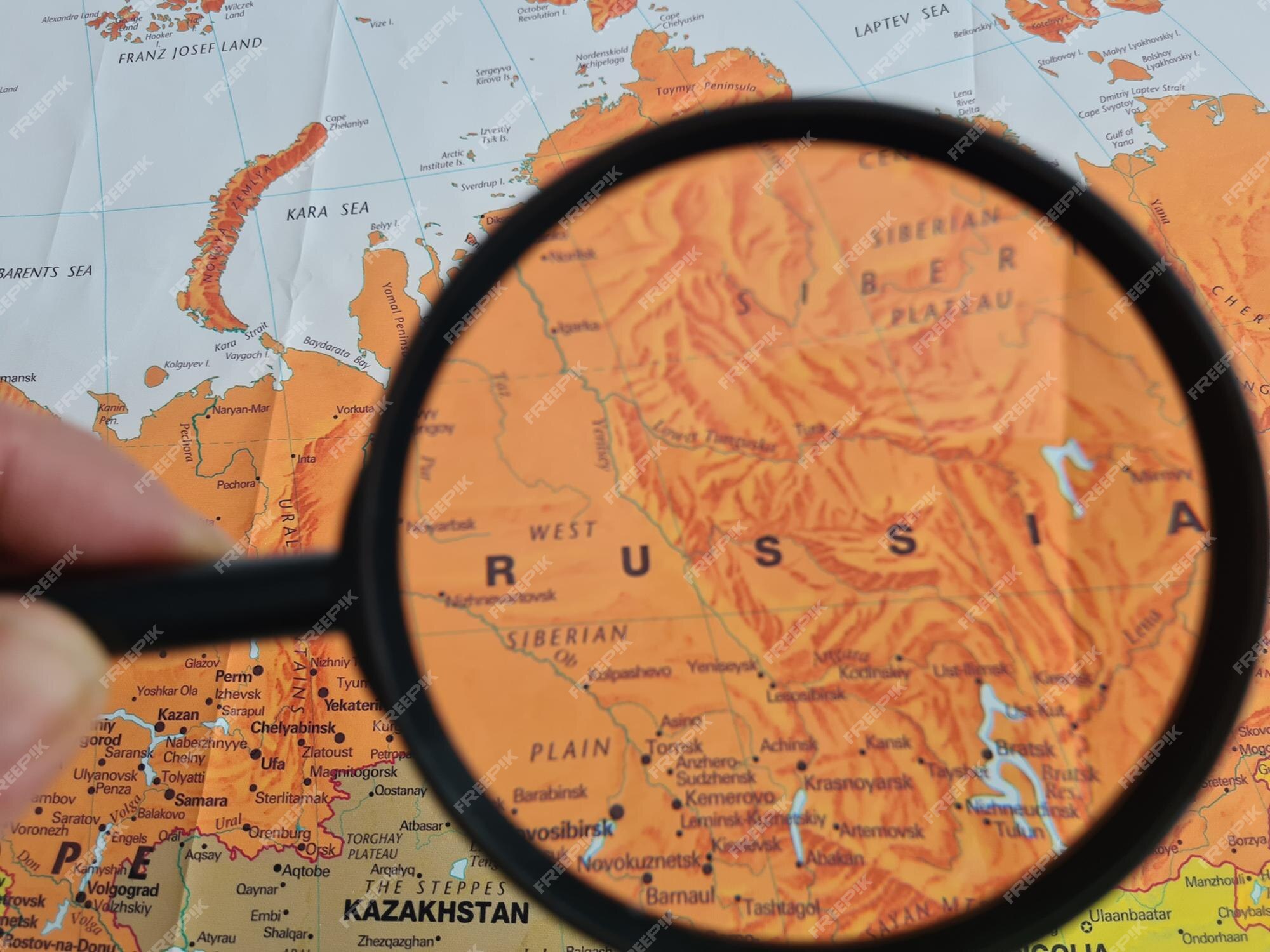 Opinião Do Close-up Do Mapa Da Federação Russa E De Seus Países