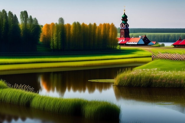 Russisches Dorf Blick auf den Fluss Susdal, Region Wladimir