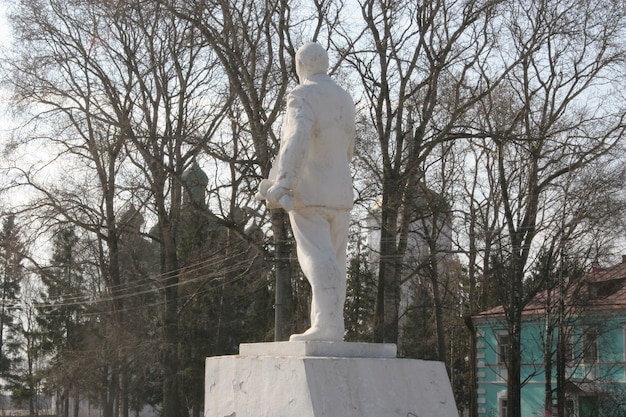 Russisches Hinterland. Dorf mit Lenin-Denkmal. Mit Kirchen.