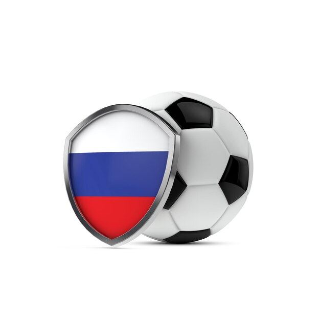 Russisches Nationalflaggenschild mit einem Fußball 3D-Rendering