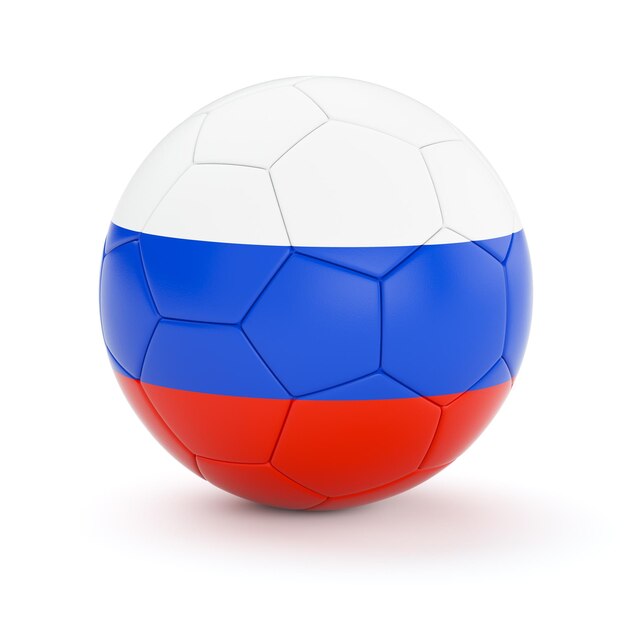 Russland-Fußballball mit russischer Flagge isoliert auf weißem Hintergrund