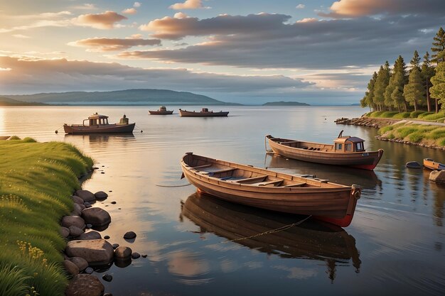 Russland Karelien Kizhi Insel Boote am Ufer des Onegasee