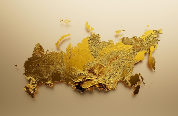 Russland Karte Goldene Metallfarbe Höhenkarte Hintergrund 3D-Darstellung