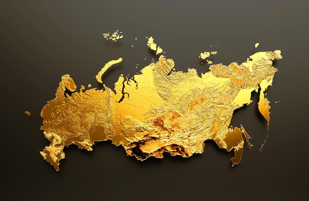 Russland Karte Goldene Metallfarbe Höhenkarte Hintergrund 3D-Darstellung