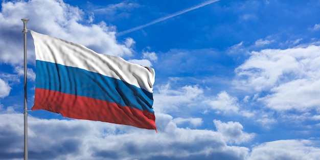 Russland winkende Flagge auf blauem Himmel 3D-Darstellung
