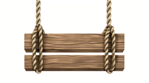 Un rústico letrero de madera viejo cuelga de una cuerda perfecta