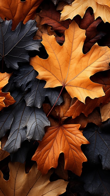 Rustikale braune Herbstblätter bilden einen farbenfrohen Teppich im vertikalen mobilen Hintergrundbild des Waldes