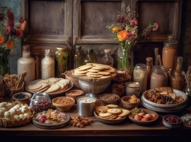 Foto rustikaler genuss auf dem tisch backen